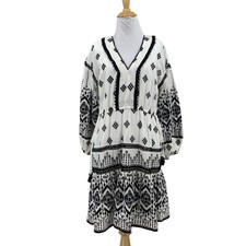 Anthropologie Dress Womens S Small White Black Francine Eyelet Puff Sleeve Mini