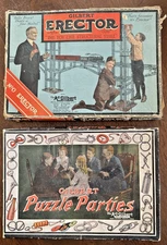 2 Vintage 1921 & 1924 A C Gilbert No. 0 & No. 1 Erector Sets Used w/orig. manual