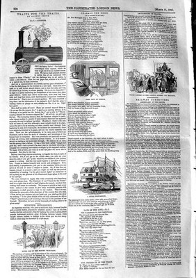 Original Old Antique Print 1846 Train Railway Electric Telegraph River Boat