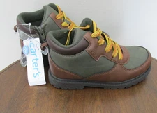 NEW LITTLE BOYS CARTER'S BOSTON HIKING ANKLE BOOTS SZ 12 BROWN / OLIVE