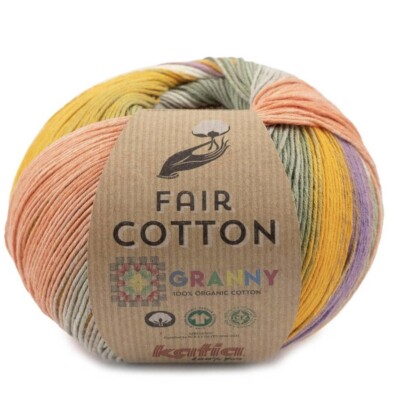 Katia ::Fair Cotton Granny #300:: 100% organic cotton Moss-Coral-Orange-Grape