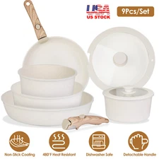 9Pcs Pots and Pans Granite Induction Kitchen Cookware Set Frying Pans Sauce Pan