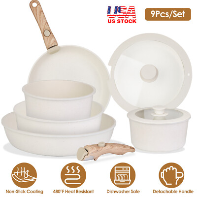 9Pcs Pots and Pans Granite Induction Kitchen Cookware Set Frying Pans Sauce Pan