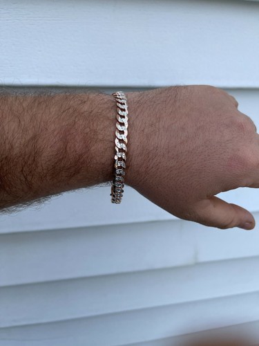 Mens Cuban Bracelet Diamond Cut Two Tone 14k Rose Gold Plated Solid 925 Silver - Picture 12 of 12