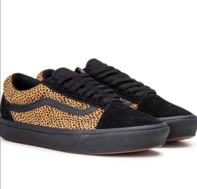 Vans Comfycush Old Skool Era Tiny Cheetah Black Suede Canvas Shoes Sneakers