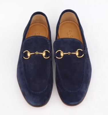 Men\'s Gucci horse bit Driver loafers in royal blue size 8 fits 8.5 US made Italy size 7.5G 8 US Gucci Blue Suede Loafers Driver Horsebit  main image 3