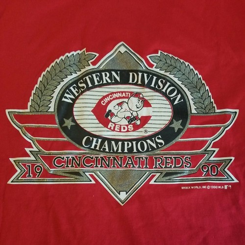 Velva Sheen Cincinnati Reds 1990 Division Champions Shirt Mens Large Made USA EC - Picture 2 of 10