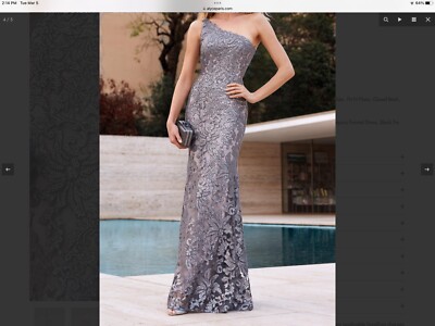 Alyce Paris Black Label Formal Gown One Shoulder Fit n Flare sz 2 NWOT Pewter