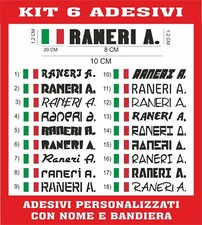 6 ADESIVI NOME + BANDIERA PERSONALIZZATO BICI MOTO CASCO AUTO SCUOLA RALLY B16