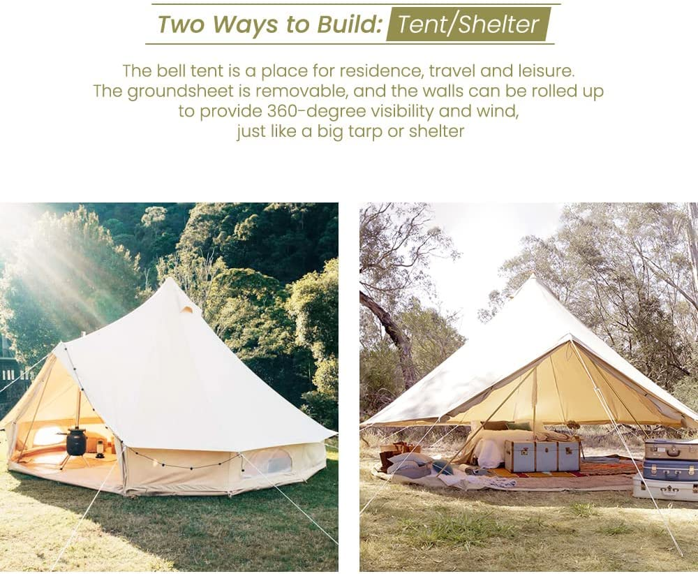 MC Canvas Tent Bell Tent Yurt with Stove Jack Zipped Removable Floor for  Glampin | eBay