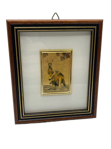 Australia 23 Kt. Gold Leaf Framed Kangaroo 5" Travel Souvenir Framed Art