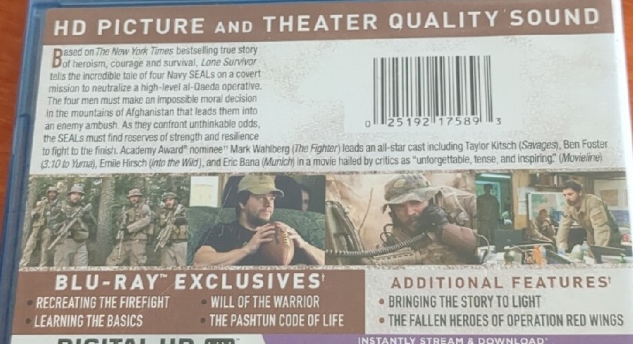 Lone Survivor Blu-ray Mark Wahlberg Taylor Kitsch Emile Hirsch Eric Bana