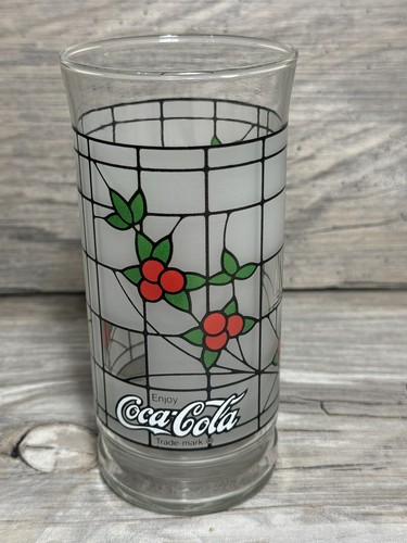 Vintage Set Of 6 , Libby Frosted Stained Coca - Cola Trademark Glasses Red Berri - Picture 5 of 10