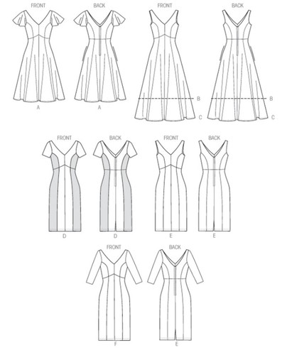VOGUE OPTIONS V8997 Misses Fitted Flared V-Neck Dress Pattern Size 6-14/ 14-22 - Picture 4 of 5
