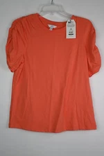 Women's Time and Tru Raglan Puff Sleeve Top Orange S(4-6)