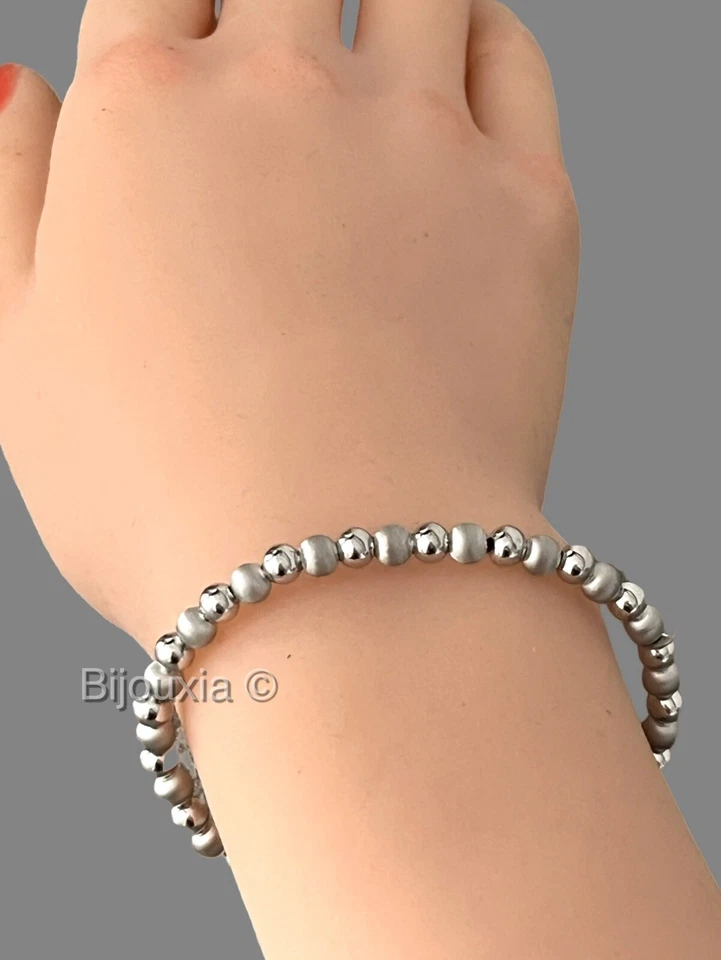 Braccialetto Elastico Crisscross Sfere IN Argento Massiccio 925/000 Rodio - Immagine 3 di 3