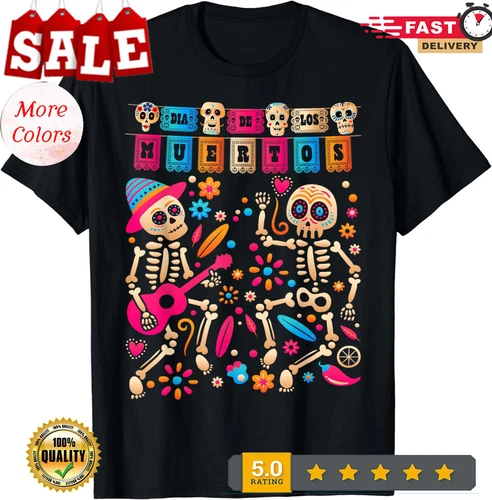 Dia De los Muertos Tag der Toten Mexikanisches Skelett Unisex T-Shirt - Bild 1 von 3