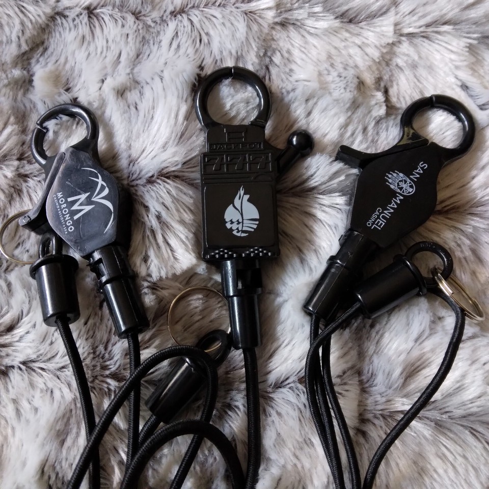 3 Assorted Tribal Casino Players Club Card Bungee Lanyard Cord Clip