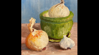 Captivating Oil Painting. Original. Signed. Still Life with Onion ...