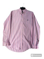 Ralph Lauren Men  s Long Sleeve Pink Striped Dress Shirt M