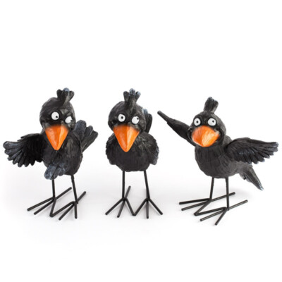 Set of 3 Standing Resin 6'' Autumn Crows - Home Decor