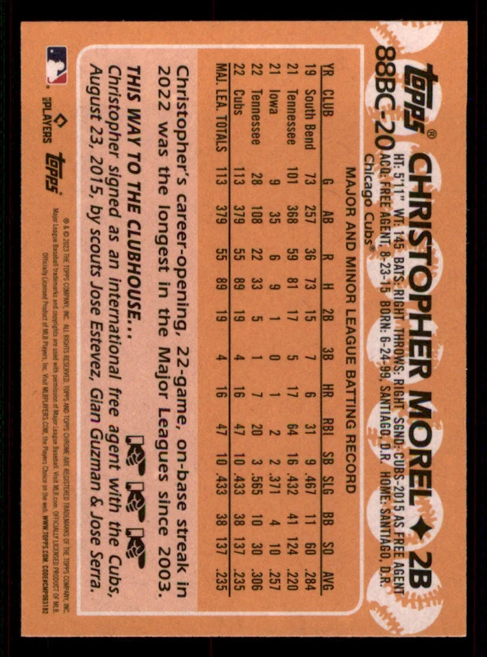 2023 Topps Chrome '88 Topps #88BC20 Christopher Morel - Image 2 of 2