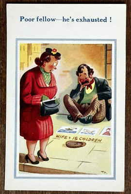 Sonnenschein Comic Postkarte ''Armer Kerl---er ist erschöpft!'' Ca 1966 von T.K.