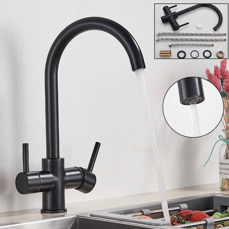 Miscelatore rubinetto cucina 3 vie acqua pura alta casa canna per lavello ottone