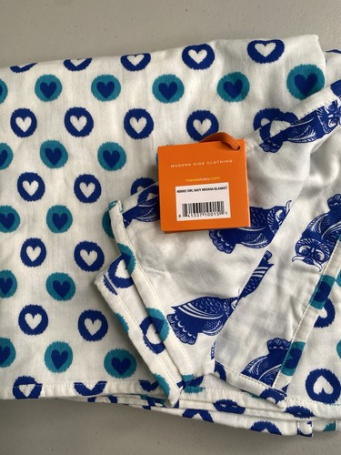 Baby Blanket MASALABABY Blue NIRVANA BLUE OWL  DESIGN reversible SARONG  NWT - Afbeelding 1 van 7