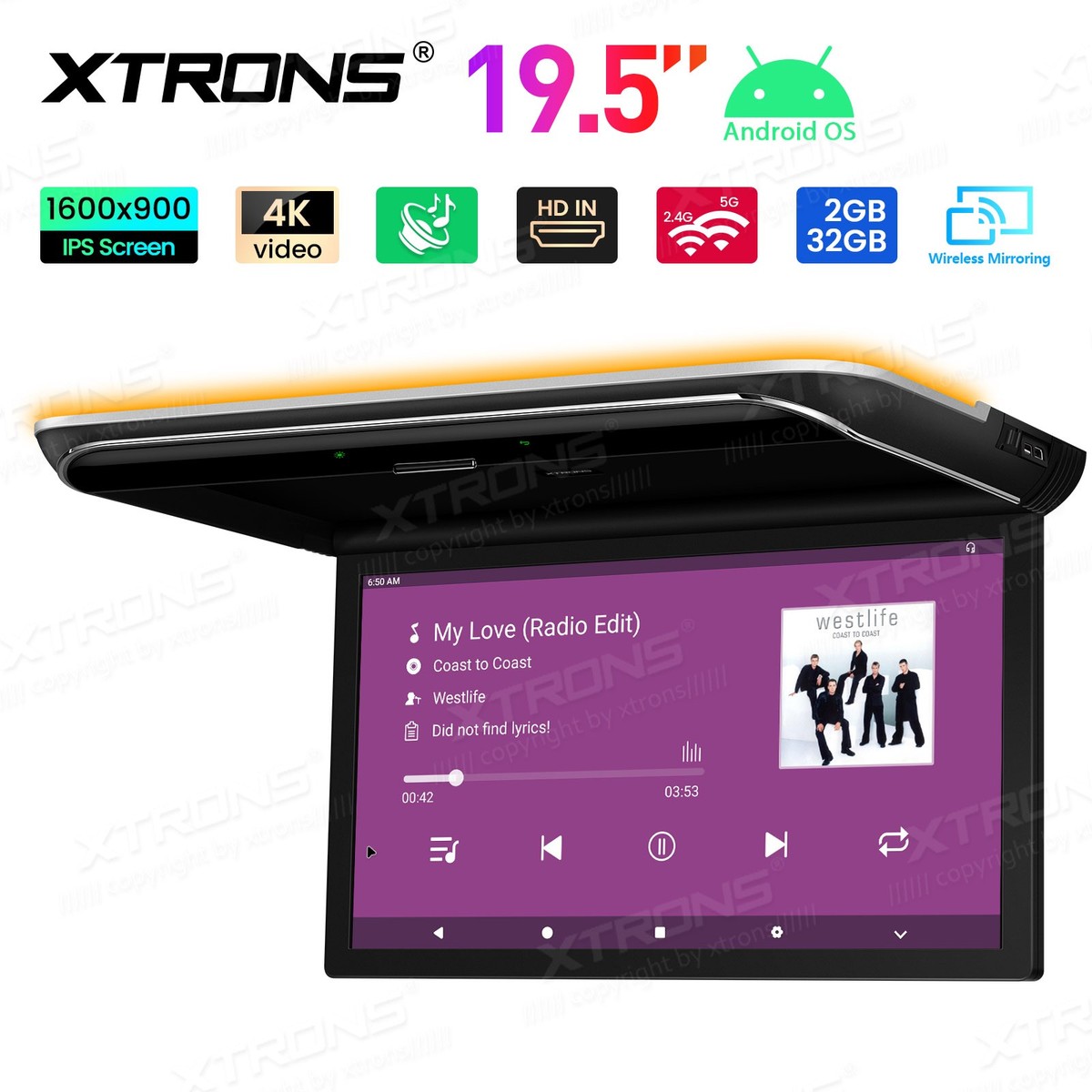 Android 19.5 Inch Car Roof TV For Buses Motorhomes Flip Down HD