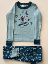 Hanna Andersson Kids LongJohns Pajama Size 5/110cm Snowboarding In Aqua Blue