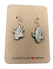 Silver Catcus Plant Earrings Real Silver Plated Hooks Marked s925