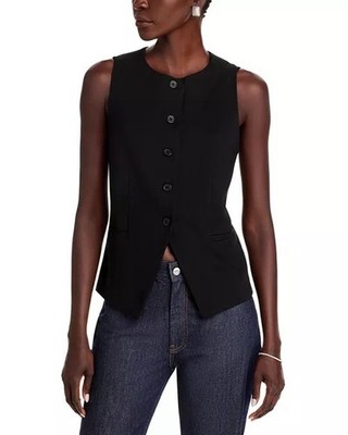 SINGLE THREAD Womens Ponte Button Vest Black Small NEW!