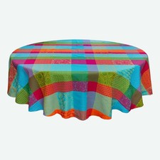 French Provencal Jacquard Woven Tablecloth Flowers Geometric 71" Made in France