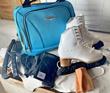 Jackson Womens Skates Set 5 W White 2330 9" Storage Bag Covers Gloves Ankle Gel