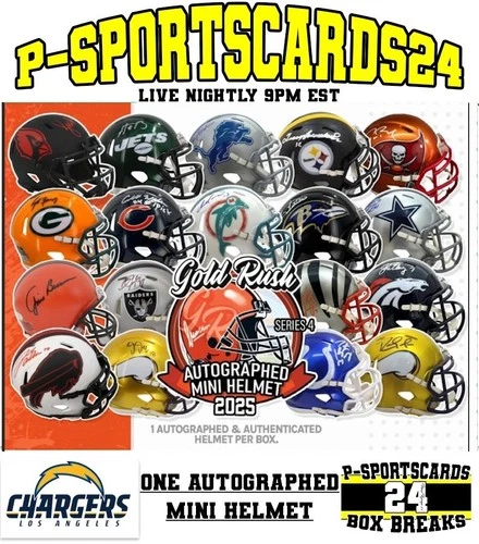 LOS ANGELES CHARGERS 2024 GOLD RUSH SIGNED NFL FOOTBALL MINI HELMET LIVE SUNDAY