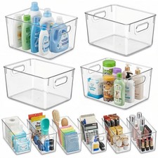 10 Pack Clear Plastic Storage Organizer Bins, 4 Large  6 Narrow