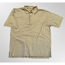 Ben Hogan Mens Striped Golf Polo Shirt Short Sleeve Beige Navy Size L