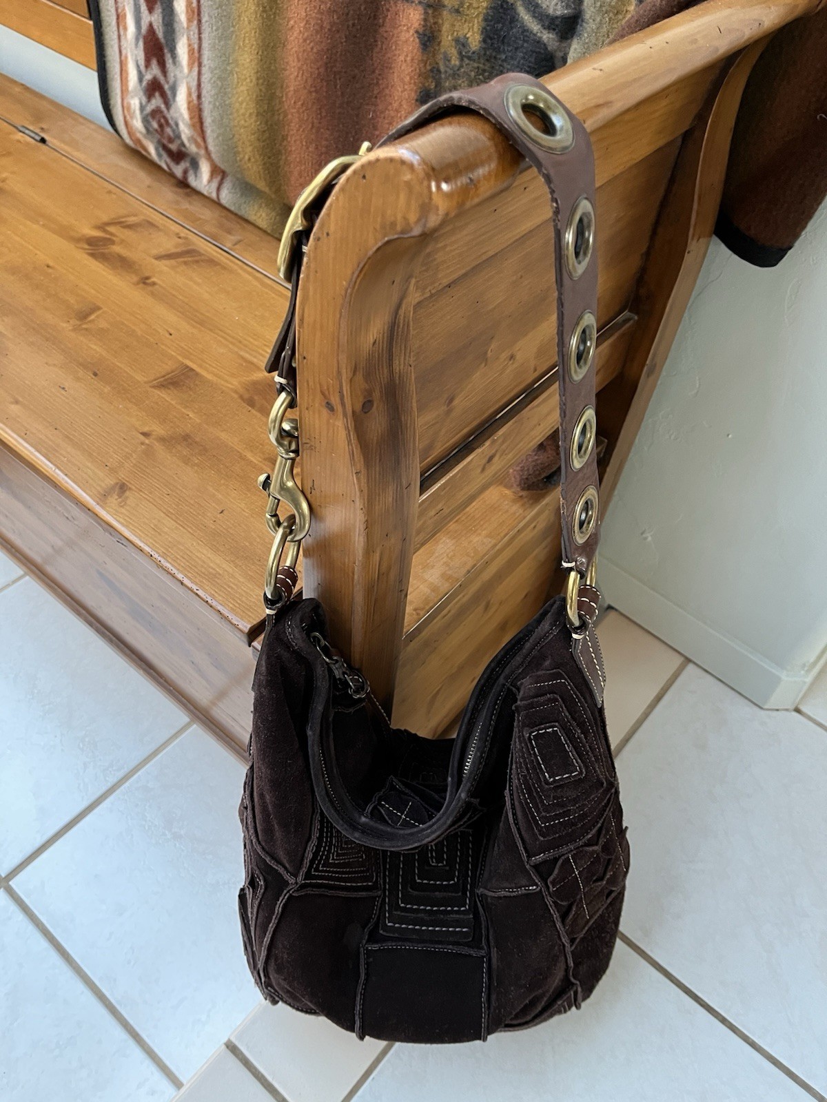 COACH Large Brown Suede Leather Patchwork Mosaic … - image 14