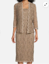 Alex Evenings Sequin Lace Jacket Dress Size 12 Champagne MOTB 199