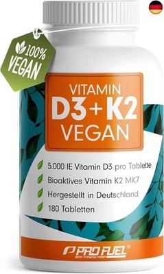 Vitamin D3 K2 VEGAN - 180 Tabletten mit 5000 IE D3 + 200 mcg K2 (MK7) - Vitamin
