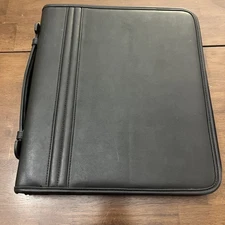Portfolio Binder Notebook Cover Faux Leather Black Zippered Pen Loop w/Calculate