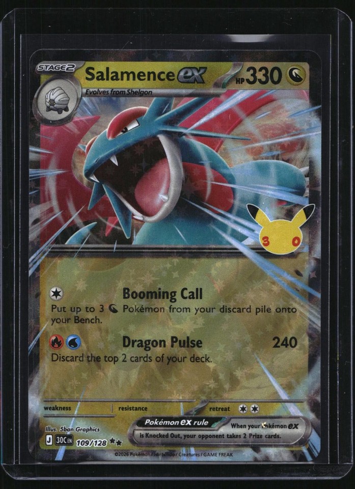 Pokemon 30th Celebration Salamence ex Holo Double Rare TCG Card Pokemon 30th Celebration Salamence ex 109/128 Holo Double Rare TCG Card