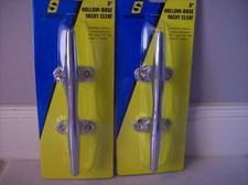 PAIR Seachoice 30321 BRASS, Hollow Base Yacht Cleat Chrome Plated BRASS 8"