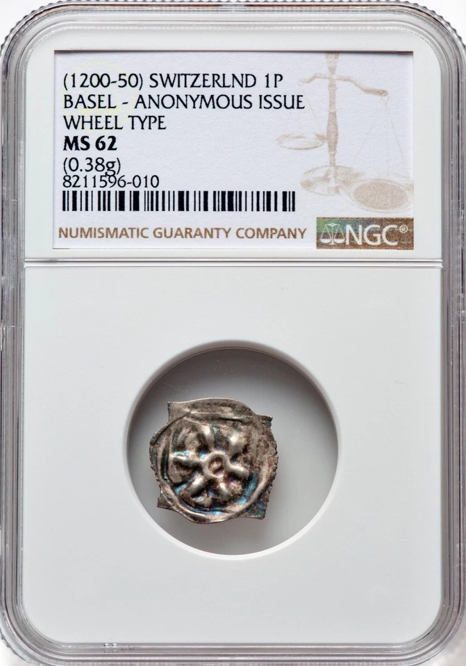 1150-1200 SWITZERLAND 1P Basel Wheel Type Pfennig Medieval Silver Coin NGC MS62 - Image 2 of 3