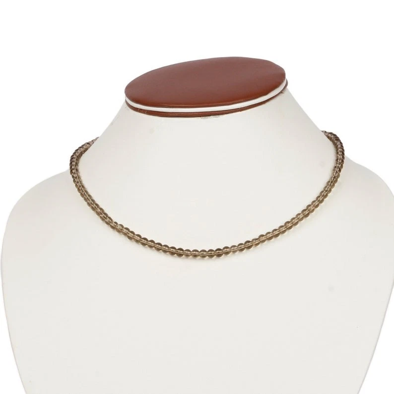 Hermoso Collar Hecho a Mano Cuarzo Ahumado Suave Redondo 4-6MM Piedras Preciosas Cuentas 18" Foto 3 de 4