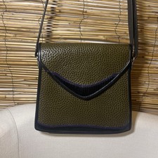 Vintage Roche signed Olive Green Crossbody with Black Trim and Purple Accent