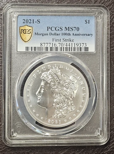 2021-S Morgan Silver Dollar PCGS MS70 First Strike w/Box&COA  100th Anniv (Rare)