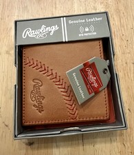 NWT Rawlings Brown Tanned Leather Baseball Stitch Wallet for Men
