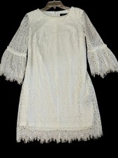 Peasant Cream Bell Sleeve Lace Sz 6 Shift Dress RN Studios Boho Cottagecore